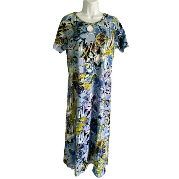 Coral Bay Short Sleeve Floral Pattern Pullover Maxi Dress with Pockets Small - Picture 2 of 8